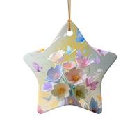 WZYCWB Fantasy butterfly flower patterned Star Shape ceramic pendant, perfect for decorating your home Christmas tree for winter parties