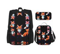 WZYCWB Fantasy Fox Backpack (3-piece set), large capacity backpack, student school bag, pencil case, lunch bag combination