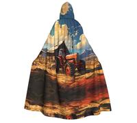 WZYCWB Farm Red Tractor Printed Hooded Cape - Perfect for Halloween parties, theatrical performances, and photoshoots.