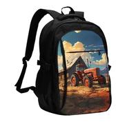 WZYCWB Farm Red Tractor Printed laptop backpack, business men's commuter backpack, computer bag with USB port charging