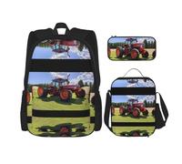 WZYCWB Farm tractor Backpack set (3-piece set) - student school bag + pencil case + lunch bag, large capacity backpack