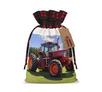 WZYCWB Farm tractor Christmas Gift Bags for Christmas Party Supplies Decorations, 8.3 * 11.8 Inch Colorblock Burlap Drawstring Gift Bags,