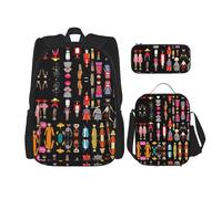 WZYCWB Fashion character pattern Campus life backpack set (3 pieces) - school bag + pencil case + lunch bag, meet all the daily needs of students!