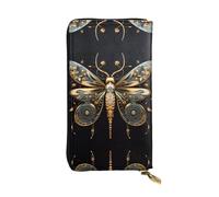 WZYCWB Fashion Leather Wallet Golden Delicate Dragonfly on Black Background Printed Clutch (7.5x4.1 inches), Casual Coin Wallet