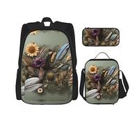 WZYCWB Feather flower Backpack (3-piece set), large capacity backpack, student school bag, pencil case, lunch bag combination