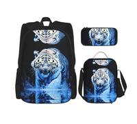 WZYCWB Fierce White Tiger Backpack (3-piece set), large capacity backpack, student school bag, pencil case, lunch bag combination