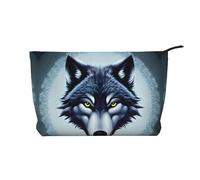 WZYCWB Fierce wolf head Corduroy cosmetic bag, women's portable zipper handbag purse, suitable for travel and daily storage, cosmetics