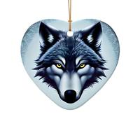 WZYCWB Fierce wolf head patterned Heart Shape ceramic pendant, perfect for decorating your home Christmas tree for winter parties
