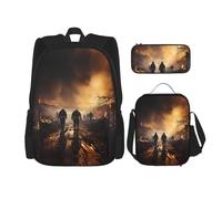 WZYCWB Firefighters fighting fires Campus life backpack set (3 pieces) - school bag + pencil case + lunch bag, meet all the daily needs of students!, Black, One Size, Black, One Size