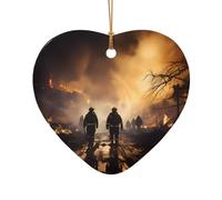 WZYCWB Firefighters fighting fires patterned Heart Shape ceramic pendant, perfect for decorating your home Christmas tree for winter parties