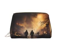 WZYCWB Firefighters Fighting Fires Patterned Leather Cosmetic Bag - Perfect for Carry-On or Home Organization