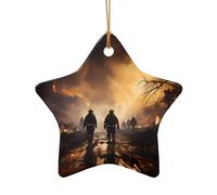 WZYCWB Firefighters fighting fires patterned Star Shape ceramic pendant, perfect for decorating your home Christmas tree for winter parties