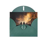 WZYCWB Firefighters fighting fires Printed Dark Green Pearlescent Paper Holiday Card with Envelope. Suitable for birthday wishes wedding congratulations and condolences.