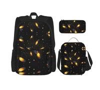 WZYCWB Fireflies dancing Campus life backpack set (3 pieces) - school bag + pencil case + lunch bag, meet all the daily needs of students!