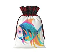 WZYCWB Fish Wave Christmas Gift Bags for Christmas Party Supplies Decorations, 8.3 * 11.8 Inch Colorblock Burlap Drawstring Gift Bags,