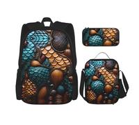 WZYCWB fishscale pattern Backpack (3-piece set), large capacity backpack, student school bag, pencil case, lunch bag combination