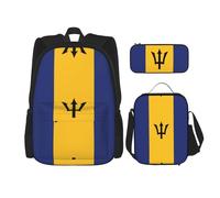 WZYCWB Flag of Barbados Backpack set (3-piece set) - student school bag + pencil case + lunch bag, large capacity backpack, Black, One Size