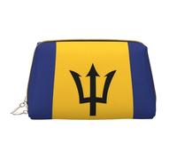 WZYCWB Flag of Barbados Leather cosmetic bag with pockets, portable travel cosmetic bag, large capacity cosmetic storage bag,