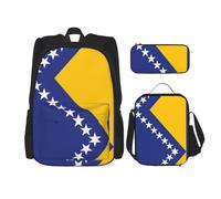 WZYCWB Flag of Bosnia and Herzegovina Backpack set (3-piece set) - student school bag + pencil case + lunch bag, large capacity backpack, Black, One Size