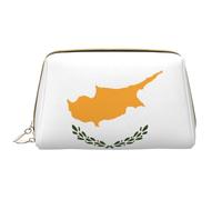 WZYCWB Flag of Cyprus Leather cosmetic bag with pockets, portable travel cosmetic bag, large capacity cosmetic storage bag,