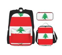 WZYCWB Flag of Lebanon Backpack set (3-piece set) - student school bag + pencil case + lunch bag, large capacity backpack, Black, One Size
