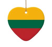 WZYCWB Flag of Lithuania patterned Heart Shape ceramic pendant, perfect for decorating your home Christmas tree for winter parties