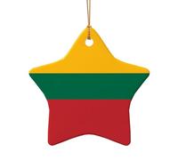 WZYCWB Flag of Lithuania patterned Star Shape ceramic pendant, perfect for decorating your home Christmas tree for winter parties