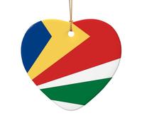 WZYCWB Flag of Seychelles patterned Heart Shape ceramic pendant, perfect for decorating your home Christmas tree for winter parties