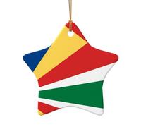 WZYCWB Flag of Seychelles patterned Star Shape ceramic pendant, perfect for decorating your home Christmas tree for winter parties