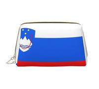 WZYCWB Flag of Slovenia Leather cosmetic bag with pockets, portable travel cosmetic bag, large capacity cosmetic storage bag,