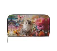 WZYCWB Flag of Texas Leather clutch bags zipper wallets and card holders are perfect for travel or daily use, Sitting Grey Cat, One Size