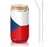 WZYCWB Flag of the Czech Republic Printed bamboo lid glass for hot and cold iced coffee, milk tea, and beer. A stylish water cup.