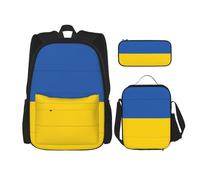 WZYCWB Flag of Ukraine School bag + pencil case + lunch bag combination Backpack suitable for everyday commuting
