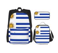 WZYCWB Flag of Uruguay Backpack set (3-piece set) - student school bag + pencil case + lunch bag, large capacity backpack, Black, One Size