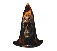 WZYCWB Flame Skull Printed Small Hooded Cape, Holiday Party Costume, Carnival Party Prop, Sizes S/M/L