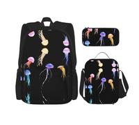 WZYCWB Floating jellyfish Backpack set (3-piece set) - student school bag + pencil case + lunch bag, large capacity backpack