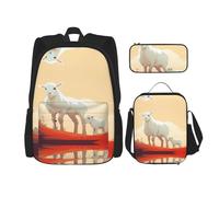 WZYCWB flock of sheep Backpack (3-piece set), large capacity backpack, student school bag, pencil case, lunch bag combination