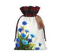 WZYCWB Flourishing cornflower flowers Christmas Gift Bags for Christmas Party Supplies Decorations, 8.3 * 11.8 Inch Colorblock Burlap Drawstring Gift Bags,
