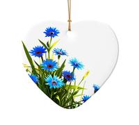 WZYCWB Flourishing cornflower flowers patterned Heart Shape ceramic pendant, perfect for decorating your home Christmas tree for winter parties