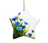 WZYCWB Flourishing cornflower flowers patterned Star Shape ceramic pendant, perfect for decorating your home Christmas tree for winter parties