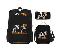WZYCWB Flower Cow Campus life backpack set (3 pieces) - school bag + pencil case + lunch bag, meet all the daily needs of students!