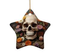 WZYCWB Flowers blooming patterned Star Shape ceramic pendant, perfect for decorating your home Christmas tree for winter parties