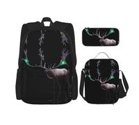 WZYCWB Fluorescent elk Backpack set (3-piece set) - student school bag + pencil case + lunch bag, large capacity backpack