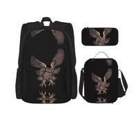 WZYCWB Flying owl Backpack set (3-piece set) - student school bag + pencil case + lunch bag, large capacity backpack