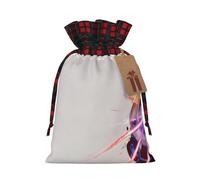 WZYCWB Four-sided laser Christmas Gift Bags for Christmas Party Supplies Decorations, 8.3 * 11.8 Inch Colorblock Burlap Drawstring Gift Bags,