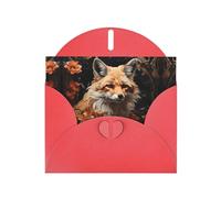 WZYCWB Fox and Flowers Patterned Red Holiday Card (6x4) with Envelope. Suitable for birthdays, weddings, and condolences.