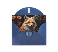 WZYCWB Fox and Flowers Printed Blue Pearlescent Paper Holiday Card with Envelope. Suitable for birthday wishes wedding congratulations and condolences.