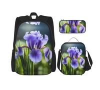 WZYCWB French national flower Campus life backpack set (3 pieces) - school bag + pencil case + lunch bag, meet all the daily needs of students!, Black, One Size, Black, One Size