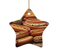 WZYCWB Fresh hot dogs patterned Star Shape ceramic pendant, perfect for decorating your home Christmas tree for winter parties