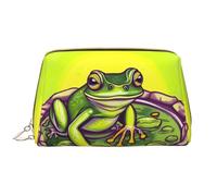 WZYCWB Frog in a pond Leather cosmetic bag with pockets, portable travel cosmetic bag, large capacity cosmetic storage bag,